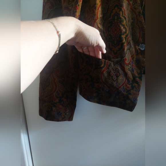 Burberry Vintage 90s Velvet Paisley Blazer Jacket Brown M/L Designer Designer - Picture 2 of 13